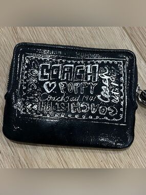 Coach Poppy Patent Leather Wallet in Black with Silver Accents